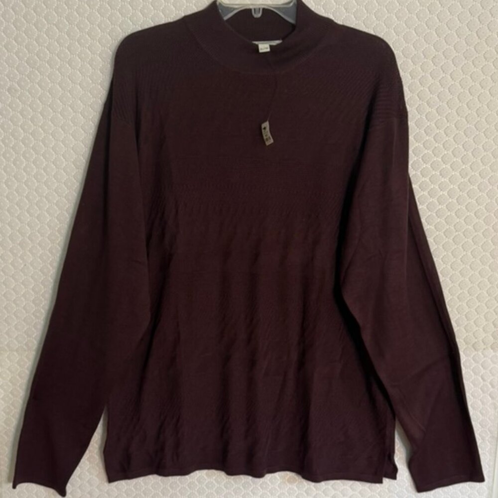NWT Wilke Rodriguez 100% Silk  Pullover Mock Neck Sweater Maroon Size XL